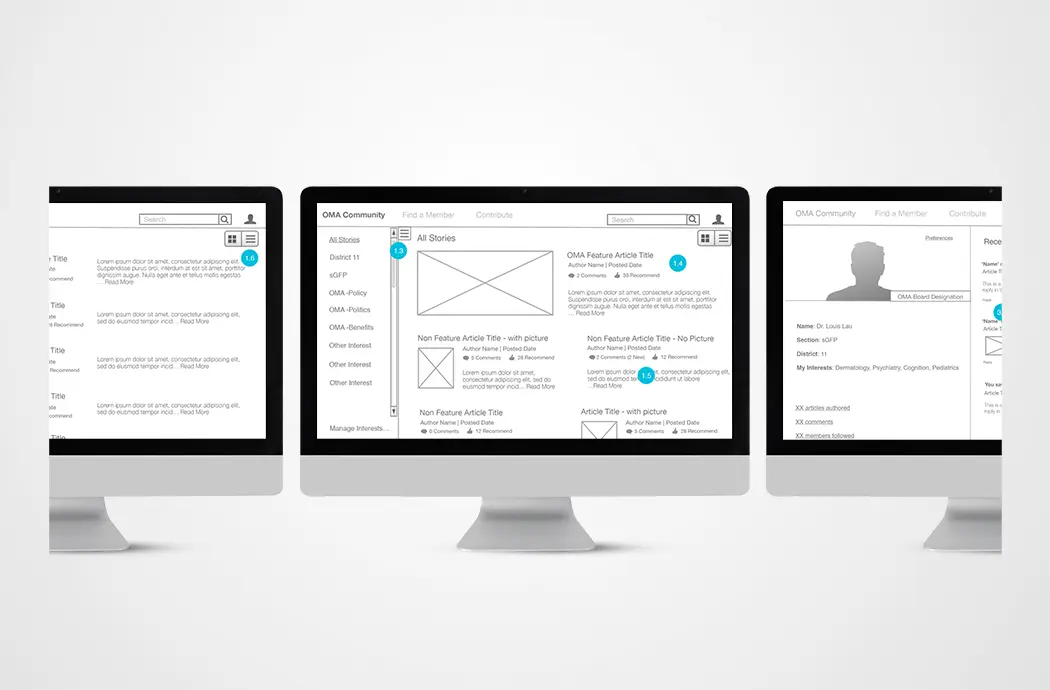 OMA Exchange wireframe Design